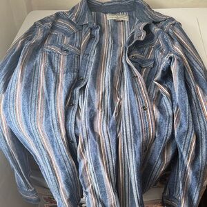 Stylish Blue and Orange Striped Men's Casual Shirt
